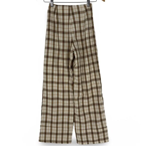Princess Polly Euros Plaid Wide Leg Pants in Yellow Check | Size 0 - Picture 4 of 9
